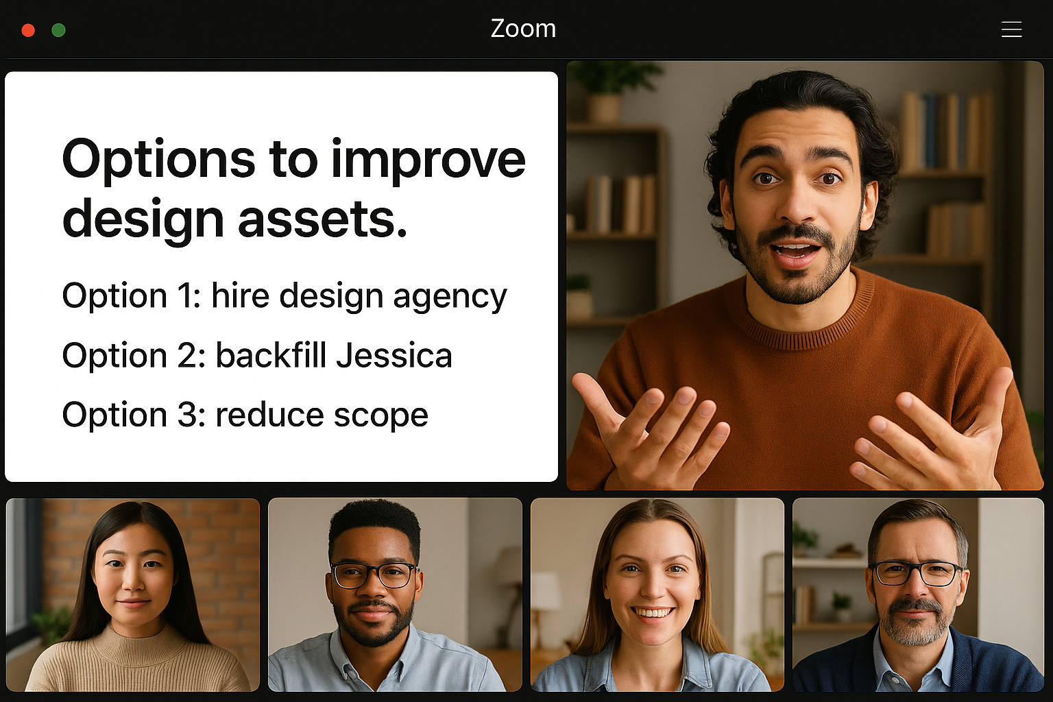 Zoom meeting discussing design blockers and solutions